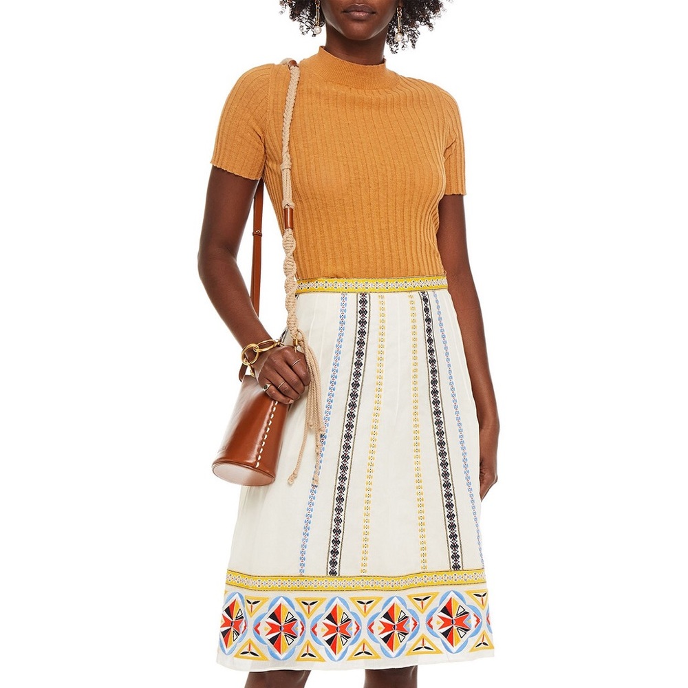 NWT Tory Burch Adriana Embroidered Cotton Skirt Sz 2